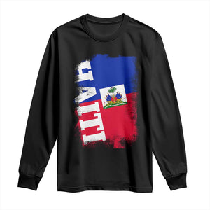 Haiti Flag Distressed Flag Graphic Long Sleeve Shirt Haitian Heritage Pride TS02 Black Print Your Wear