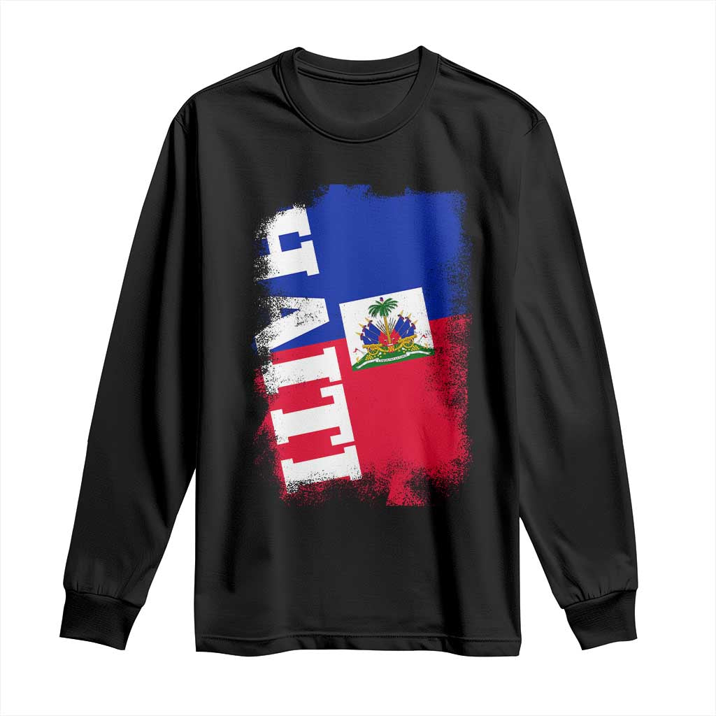 Haiti Flag Distressed Flag Graphic Long Sleeve Shirt Haitian Heritage Pride TS02 Black Print Your Wear