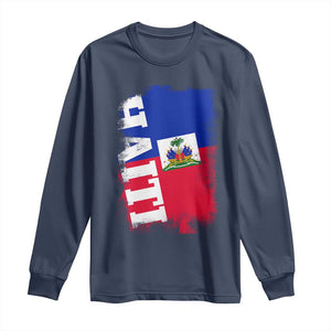 Haiti Flag Distressed Flag Graphic Long Sleeve Shirt Haitian Heritage Pride TS02 Navy Print Your Wear