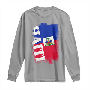 Haiti Flag Distressed Flag Graphic Long Sleeve Shirt Haitian Heritage Pride TS02 Sport Gray Print Your Wear
