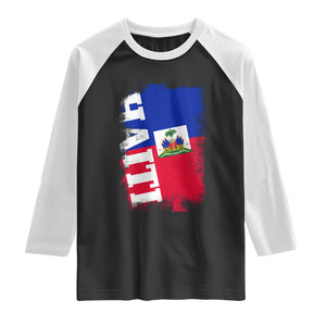 Haiti Flag Distressed Flag Graphic Raglan Shirt Haitian Heritage Pride TS02 Black White Print Your Wear