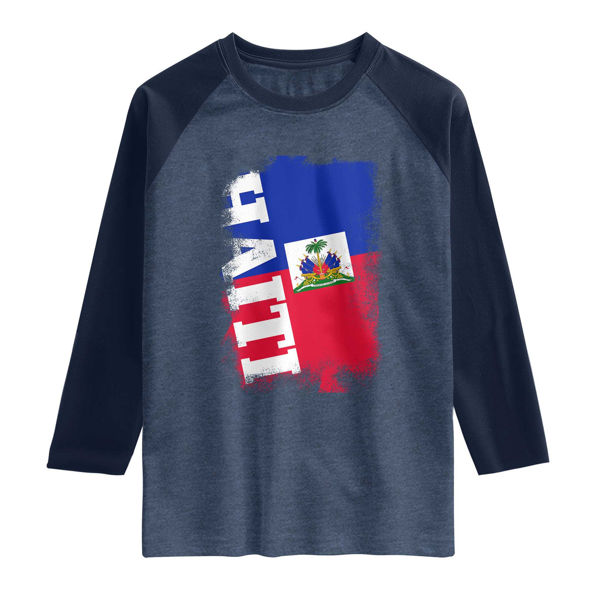 Haiti Flag Distressed Flag Graphic Raglan Shirt Haitian Heritage Pride TS02 Heather Denim Navy Print Your Wear