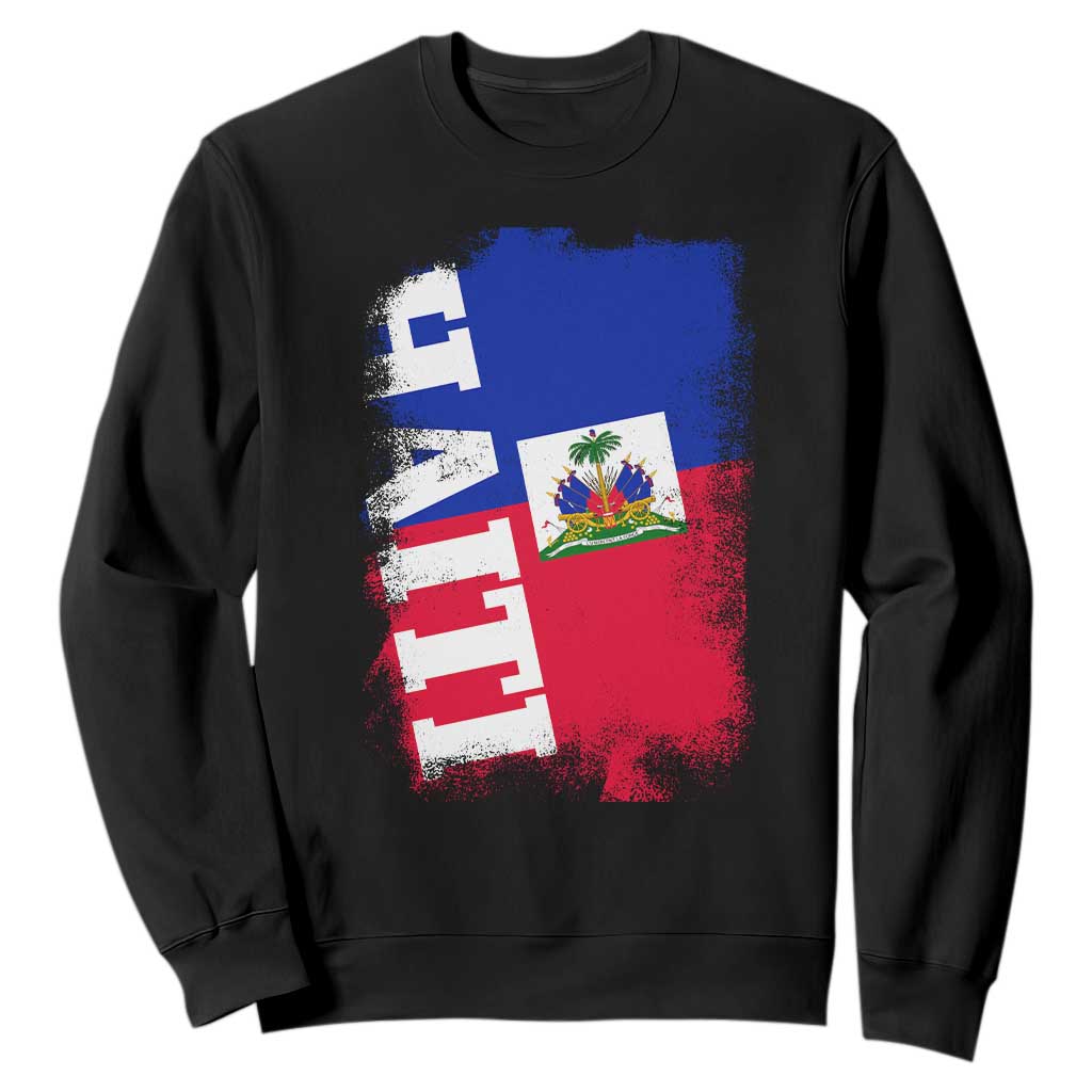 Haiti Flag Distressed Flag Graphic Sweatshirt Haitian Heritage Pride TS02 Black Print Your Wear