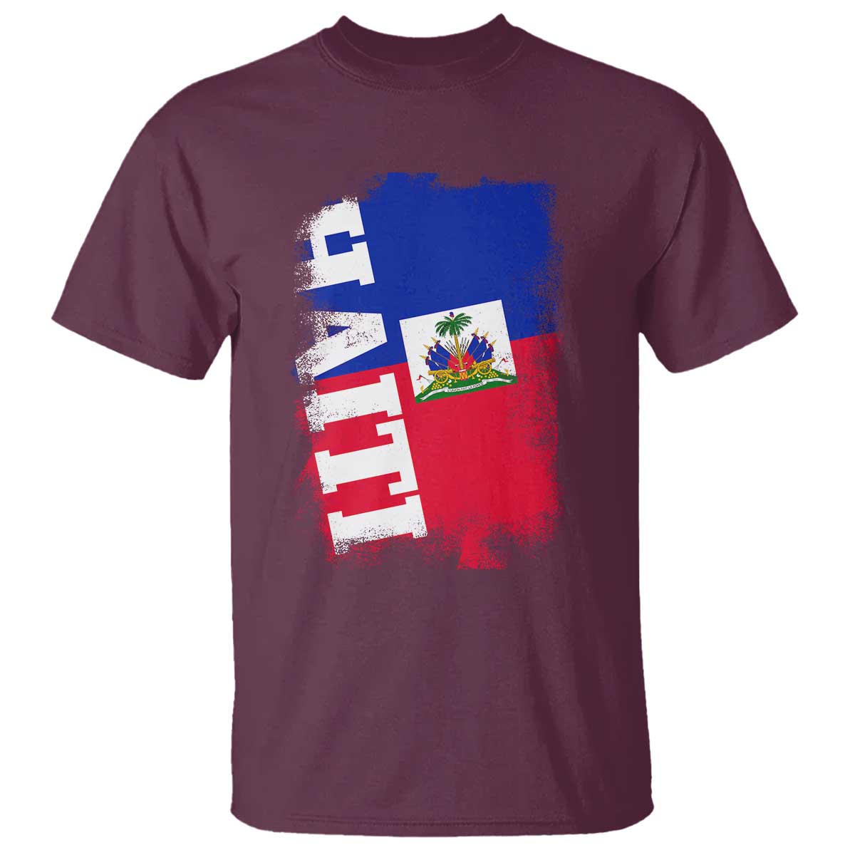 Haiti Flag Distressed Flag Graphic T Shirt Haitian Heritage Pride TS02 Maroon Print Your Wear
