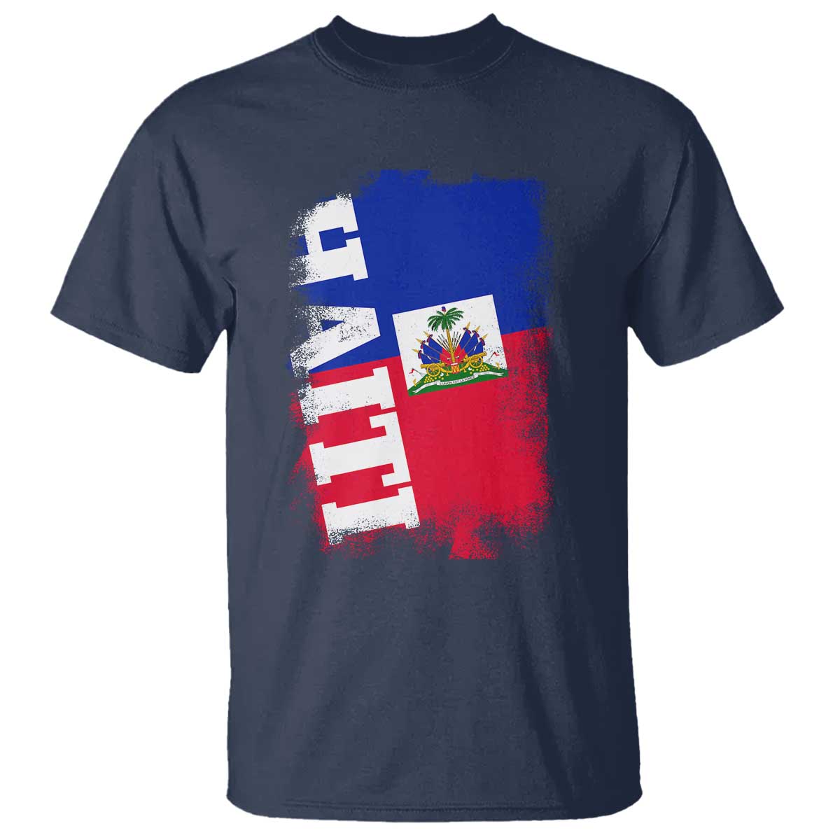 Haiti Flag Distressed Flag Graphic T Shirt Haitian Heritage Pride TS02 Navy Print Your Wear
