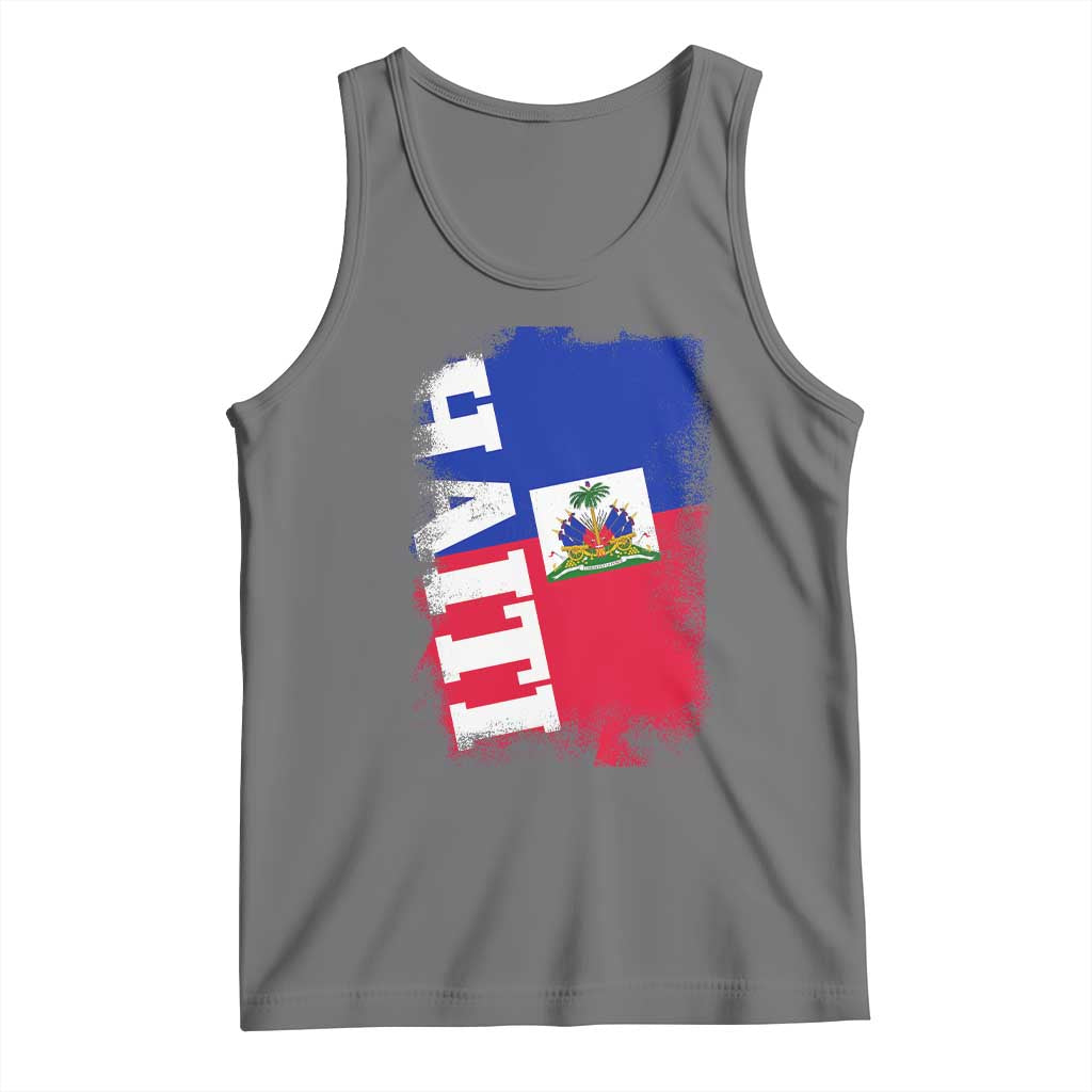 Haiti Flag Distressed Flag Graphic Tank Top Haitian Heritage Pride TS02 Black Heather Print Your Wear