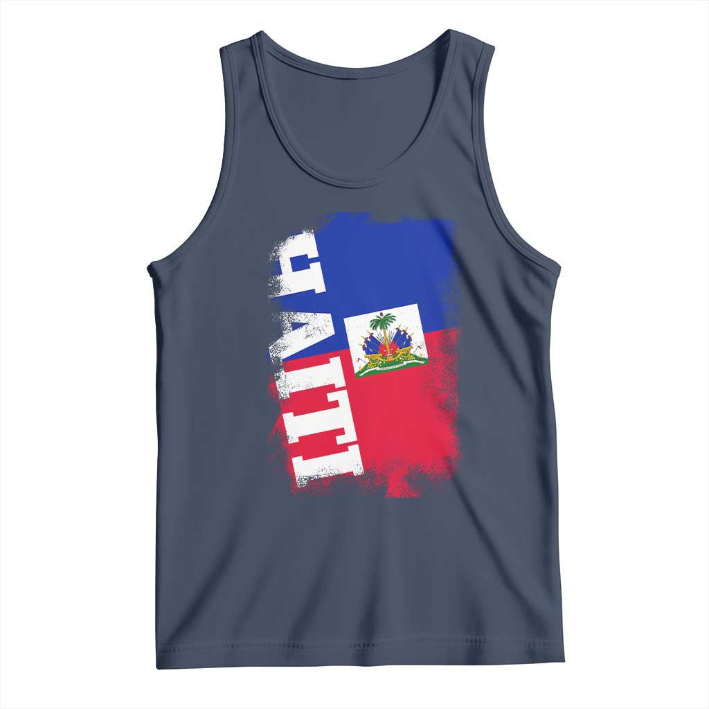 Haiti Flag Distressed Flag Graphic Tank Top Haitian Heritage Pride TS02 Navy Print Your Wear