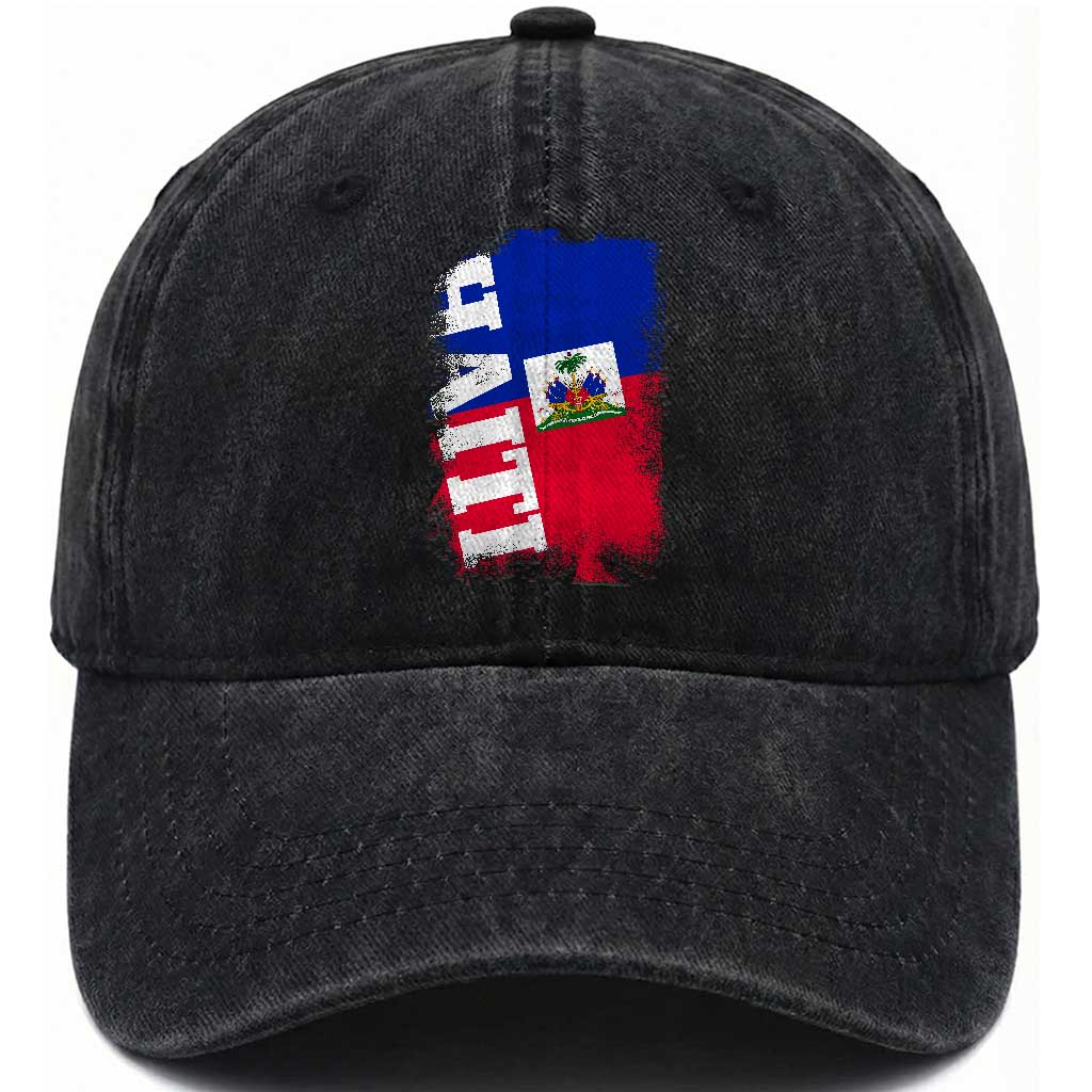 Haiti Flag Distressed Flag Graphic Washed Cotton Baseball Cap Haitian Heritage Pride TS02 Print Your Wear