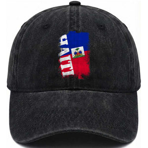 Haiti Flag Distressed Flag Graphic Washed Cotton Baseball Cap Haitian Heritage Pride TS02 Print Your Wear