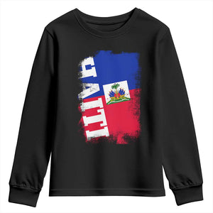 Haiti Flag Distressed Flag Graphic Youth Sweatshirt Haitian Heritage Pride TS02 Black Print Your Wear
