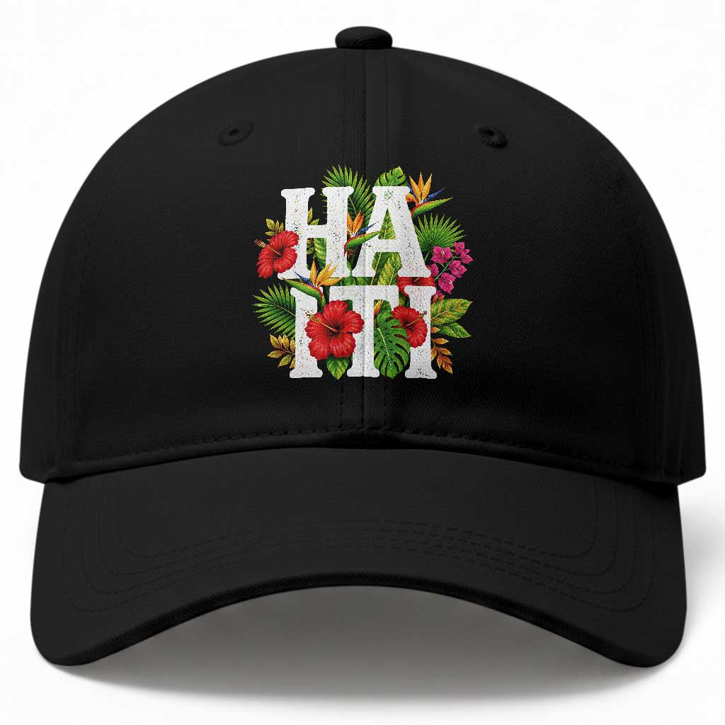 Haiti Tropical Floral Hibiscus Palm Leaves Island Graphic Baseball Cap Haitian Heritage Pride TS02 Print Your Wear