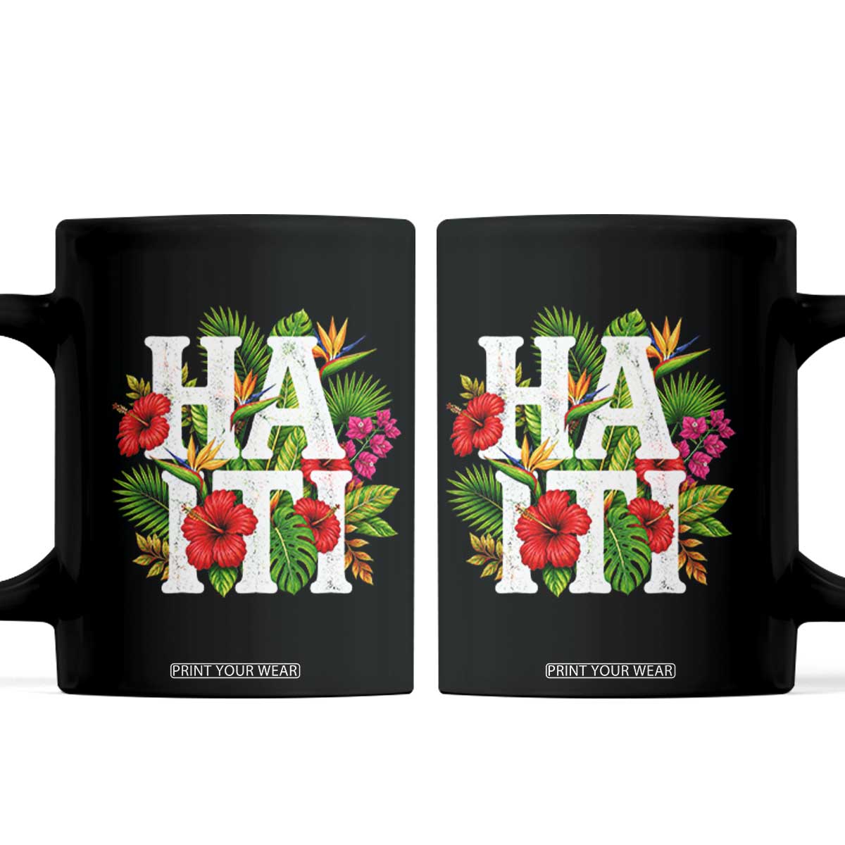 Haiti Tropical Floral Hibiscus Palm Leaves Island Graphic Coffee Mug Haitian Heritage Pride TS02 Black Print Your Wear