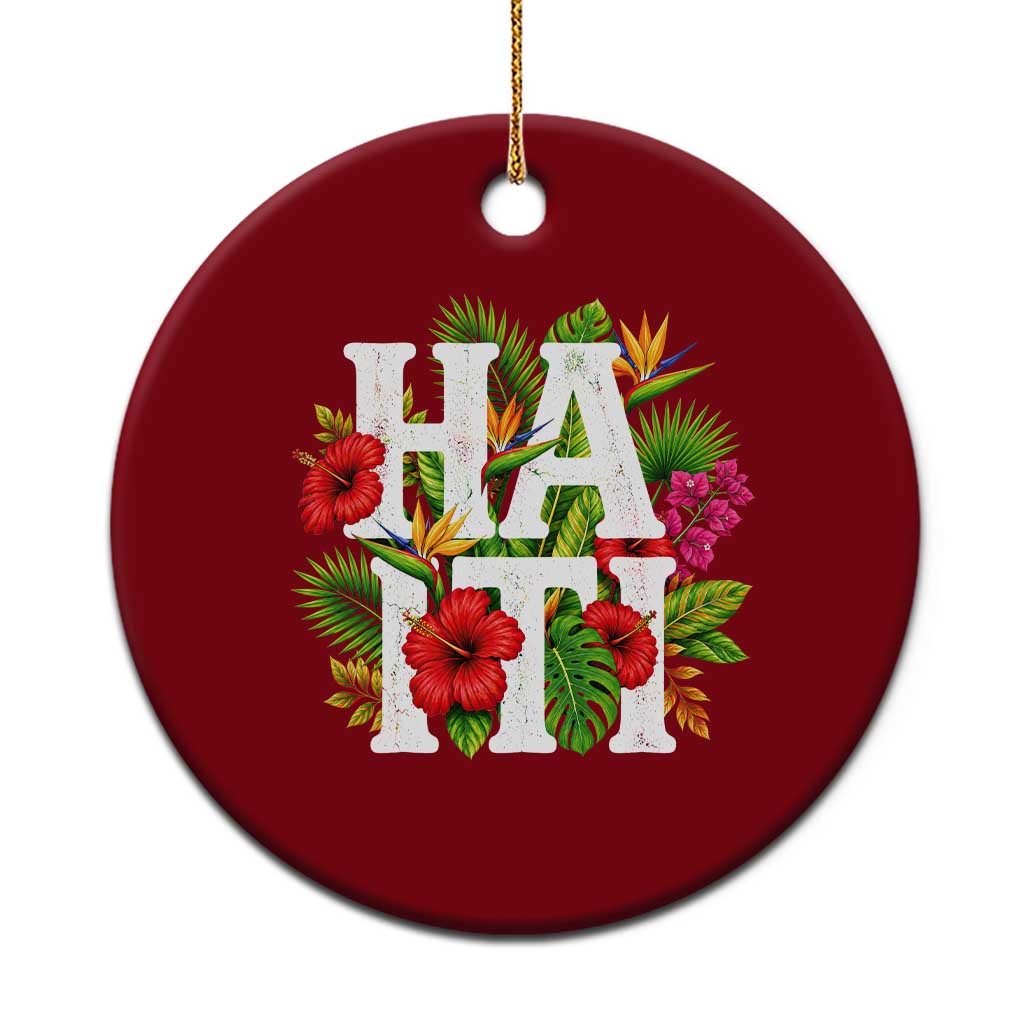 Haiti Tropical Floral Hibiscus Palm Leaves Island Graphic Ceramic Ornament Haitian Heritage Pride TS02 1pc Red Print Your Wear