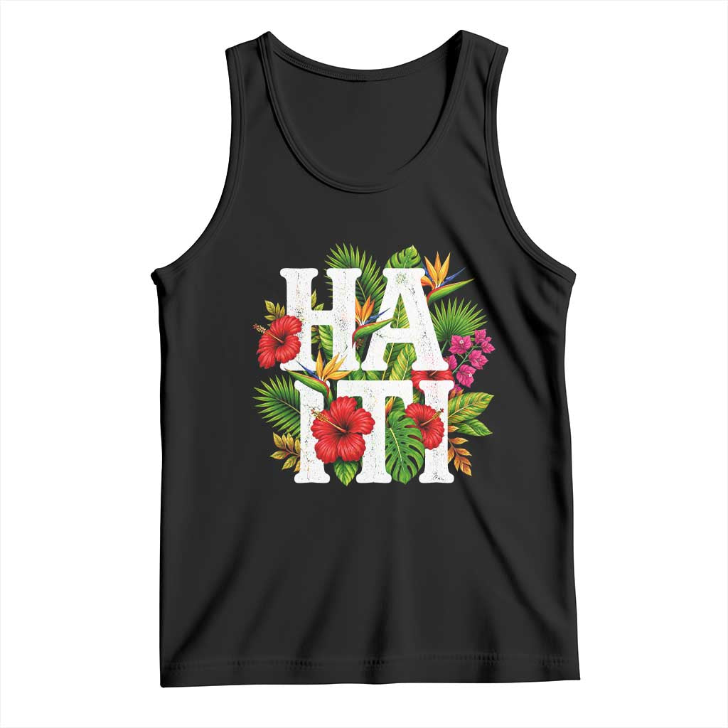 Haiti Tropical Floral Hibiscus Palm Leaves Island Graphic Tank Top Haitian Heritage Pride TS02 Black Print Your Wear