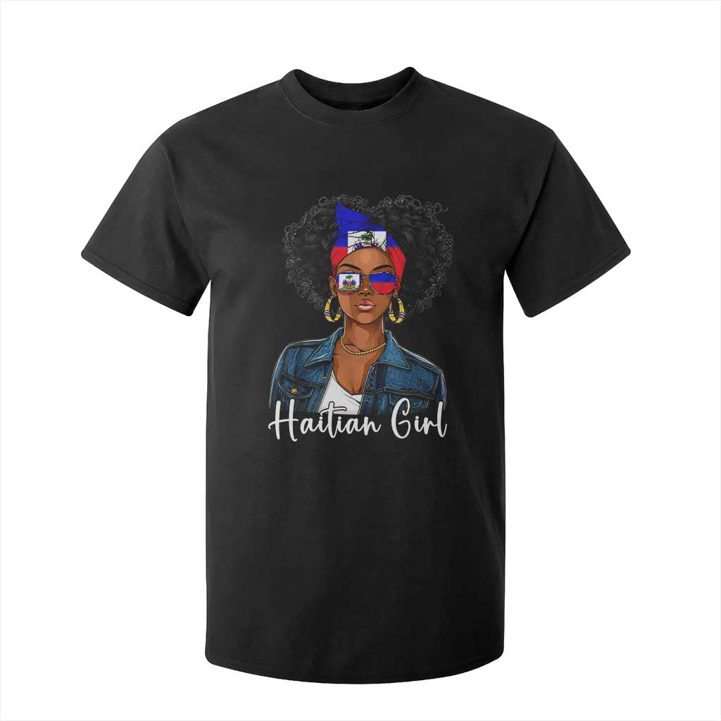 Proud Haitian Afro Girl in Denim Jacket Style Graphic T Shirt For Kid Haiti Heritage Pride TS02 Black Print Your Wear
