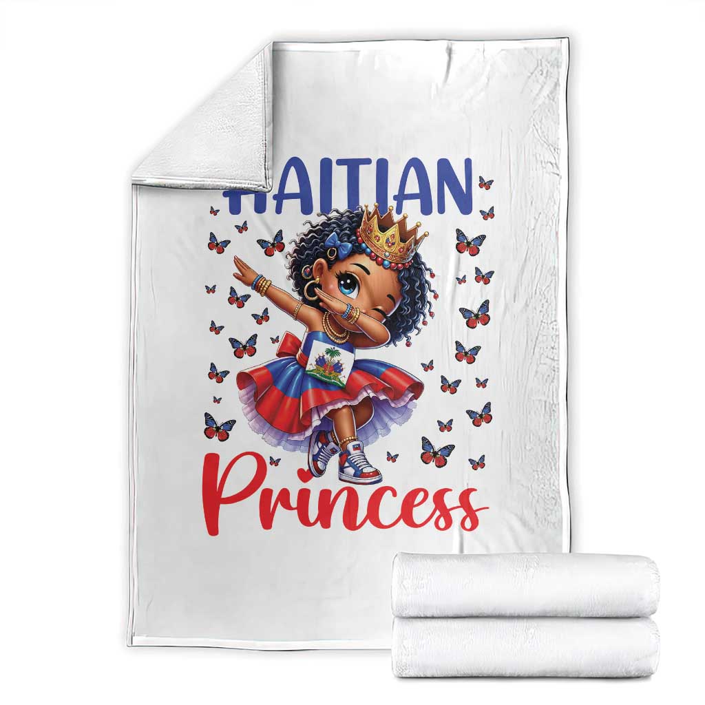 Cute Dabbing Haitian Princess Kids Graphic Throw Blanket Haiti Heritage Pride TS02 White Print Your Wear