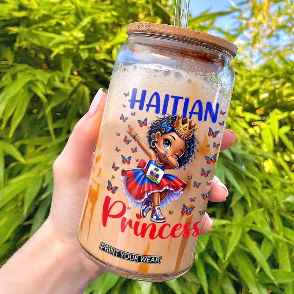 Cute Dabbing Haitian Princess Kids Graphic Glass Can Haiti Heritage Pride TS02 White Print Your Wear