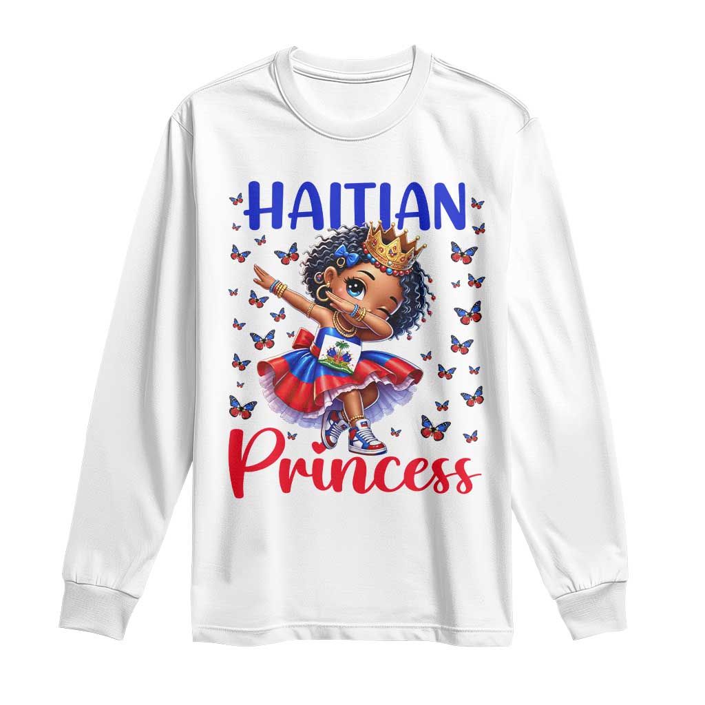 Cute Dabbing Haitian Princess Kids Graphic Long Sleeve Shirt Haiti Heritage Pride TS02 White Print Your Wear