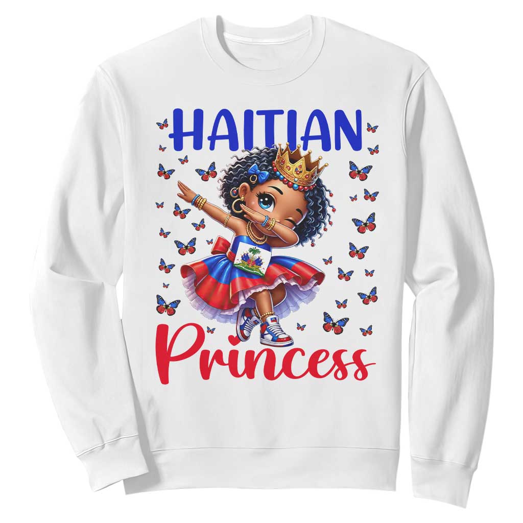 Cute Dabbing Haitian Princess Kids Graphic Sweatshirt Haiti Heritage Pride TS02 White Print Your Wear