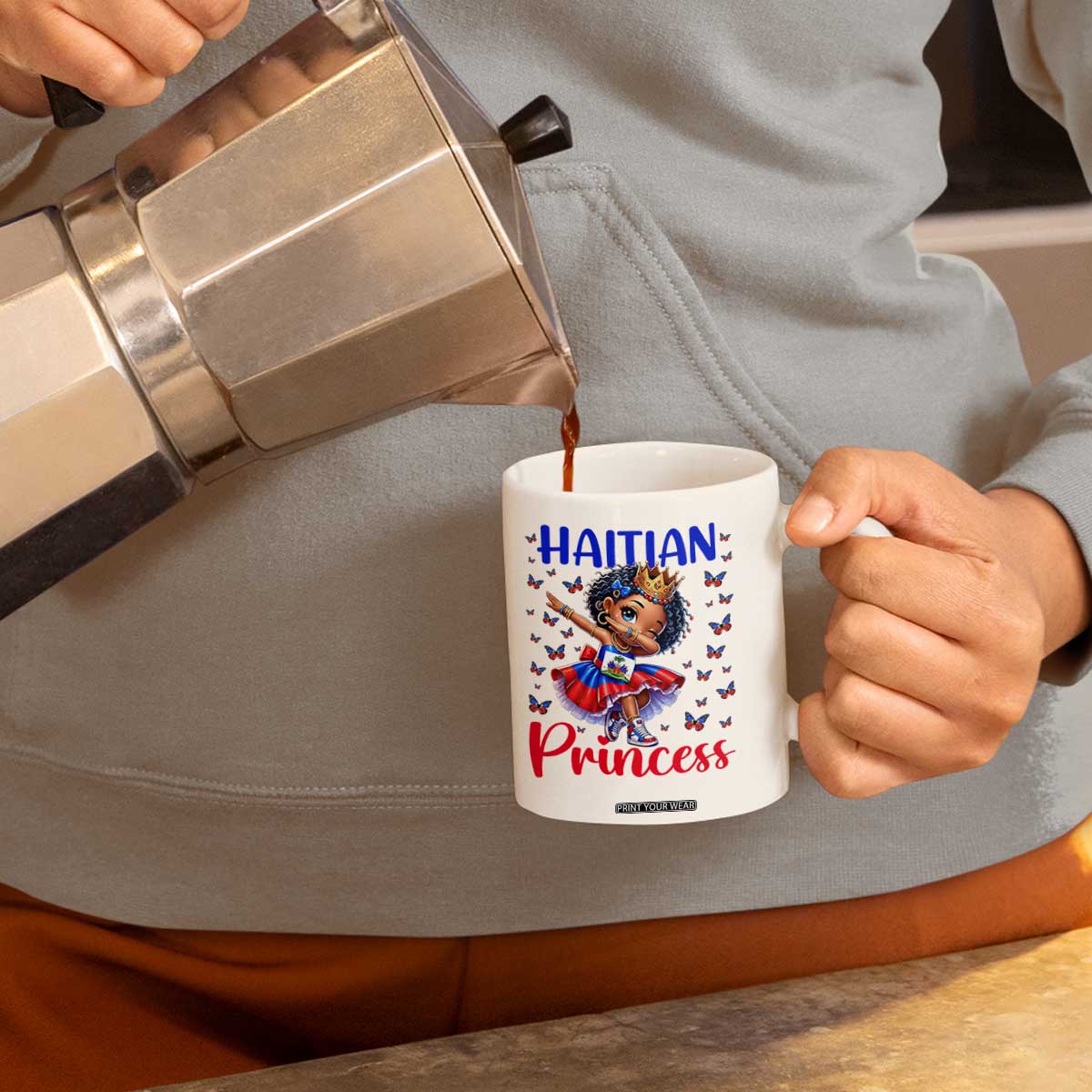 Cute Dabbing Haitian Princess Kids Graphic Coffee Mug Haiti Heritage Pride TS02 Print Your Wear