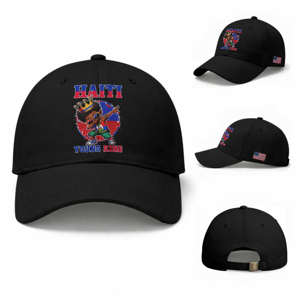 Haiti Young King Dabbing Boy Kids Graphic Baseball Cap Haitian Heritage Pride TS02 Baseball Cap Universal Fit Black Print Your Wear