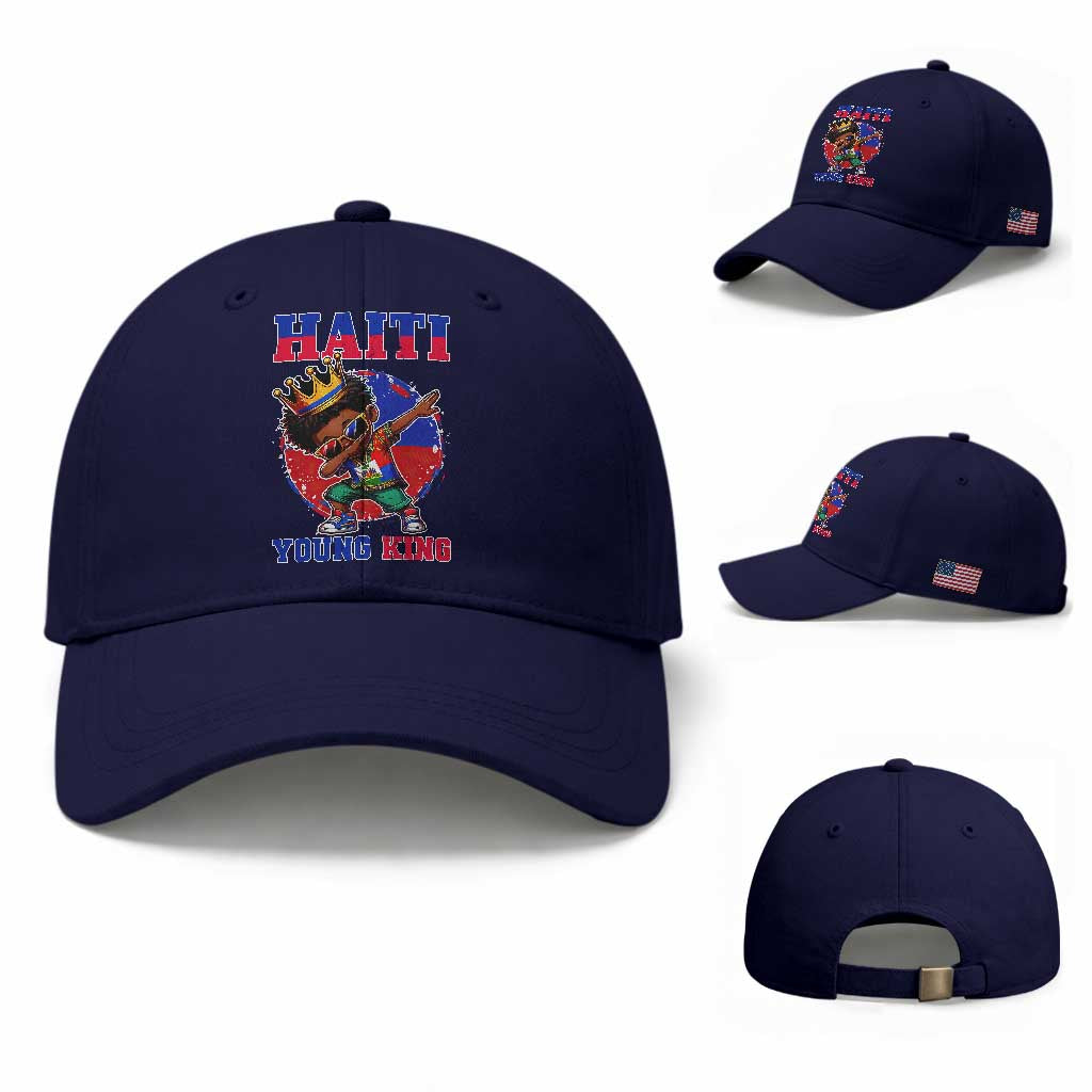 Haiti Young King Dabbing Boy Kids Graphic Baseball Cap Haitian Heritage Pride TS02 Baseball Cap Universal Fit Dark Blue Print Your Wear