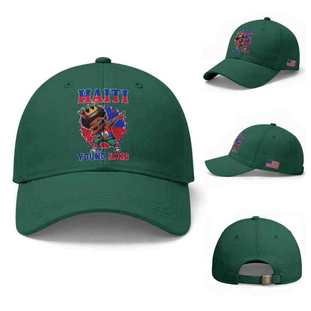 Haiti Young King Dabbing Boy Kids Graphic Baseball Cap Haitian Heritage Pride TS02 Baseball Cap Universal Fit Irish Green Print Your Wear