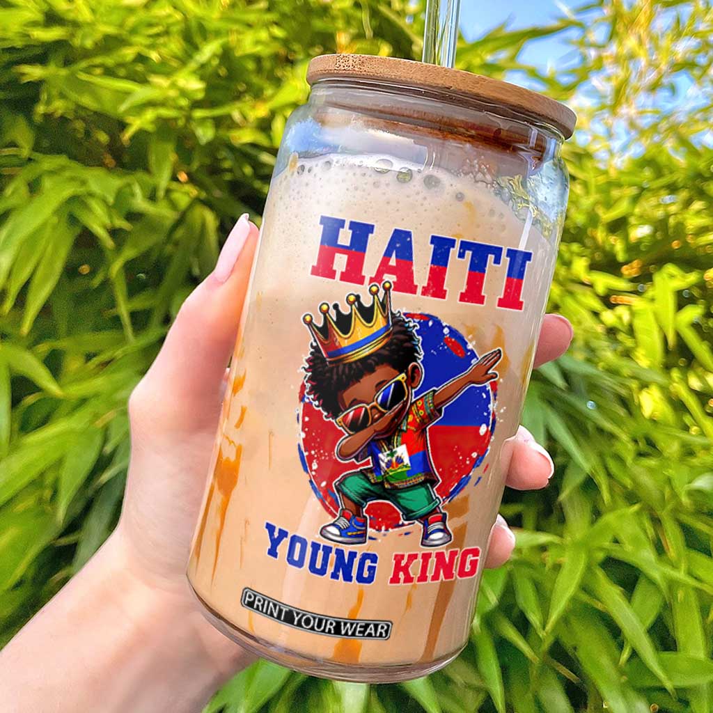 Haiti Young King Dabbing Boy Kids Graphic Glass Can Haitian Heritage Pride TS02 Black Print Your Wear