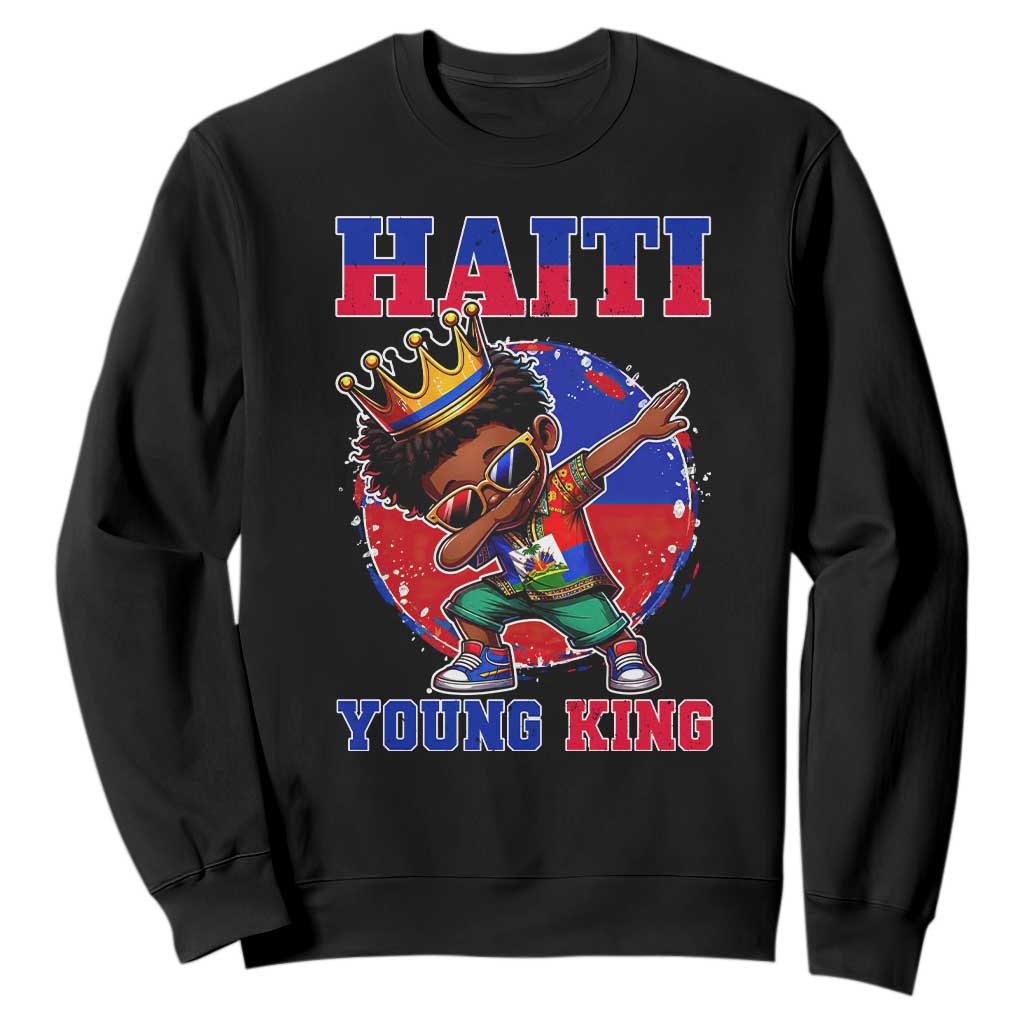 Haiti Young King Dabbing Boy Kids Graphic Sweatshirt Haitian Heritage Pride TS02 Black Print Your Wear