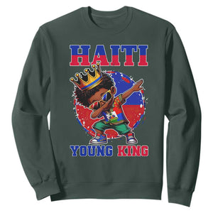 Haiti Young King Dabbing Boy Kids Graphic Sweatshirt Haitian Heritage Pride TS02 Dark Forest Green Print Your Wear