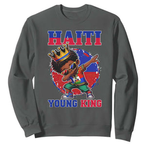 Haiti Young King Dabbing Boy Kids Graphic Sweatshirt Haitian Heritage Pride TS02 Dark Heather Print Your Wear