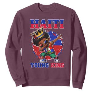 Haiti Young King Dabbing Boy Kids Graphic Sweatshirt Haitian Heritage Pride TS02 Maroon Print Your Wear