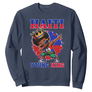Haiti Young King Dabbing Boy Kids Graphic Sweatshirt Haitian Heritage Pride TS02 Navy Print Your Wear
