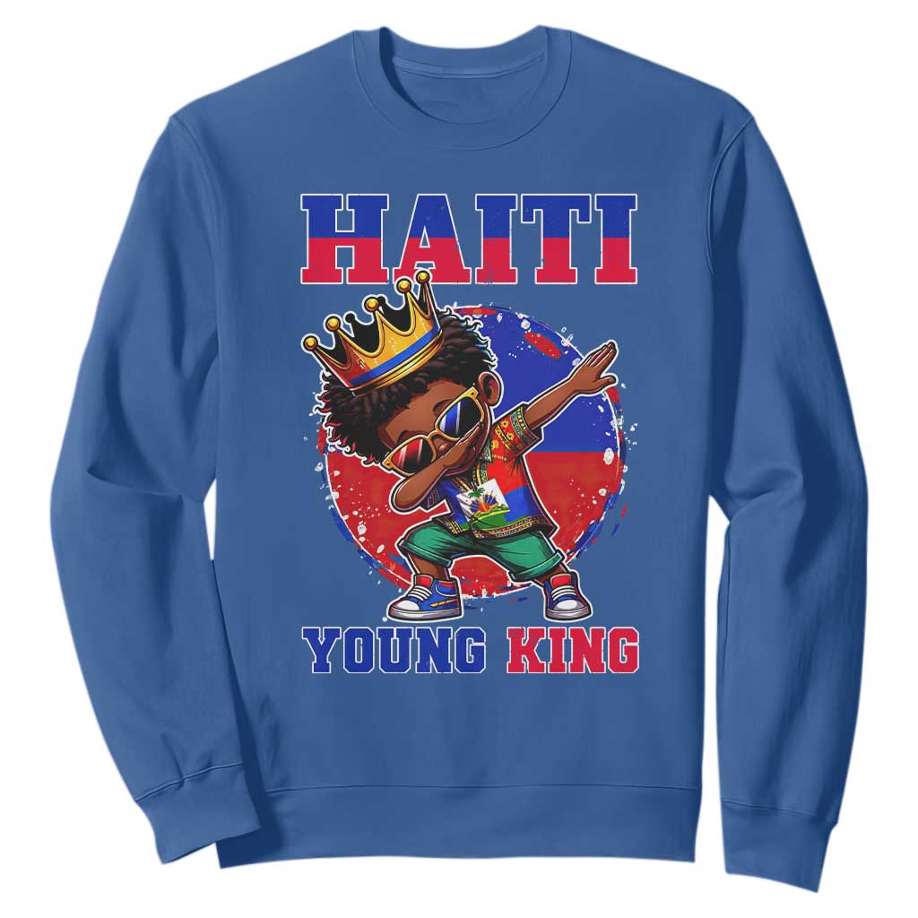 Haiti Young King Dabbing Boy Kids Graphic Sweatshirt Haitian Heritage Pride TS02 Royal Blue Print Your Wear