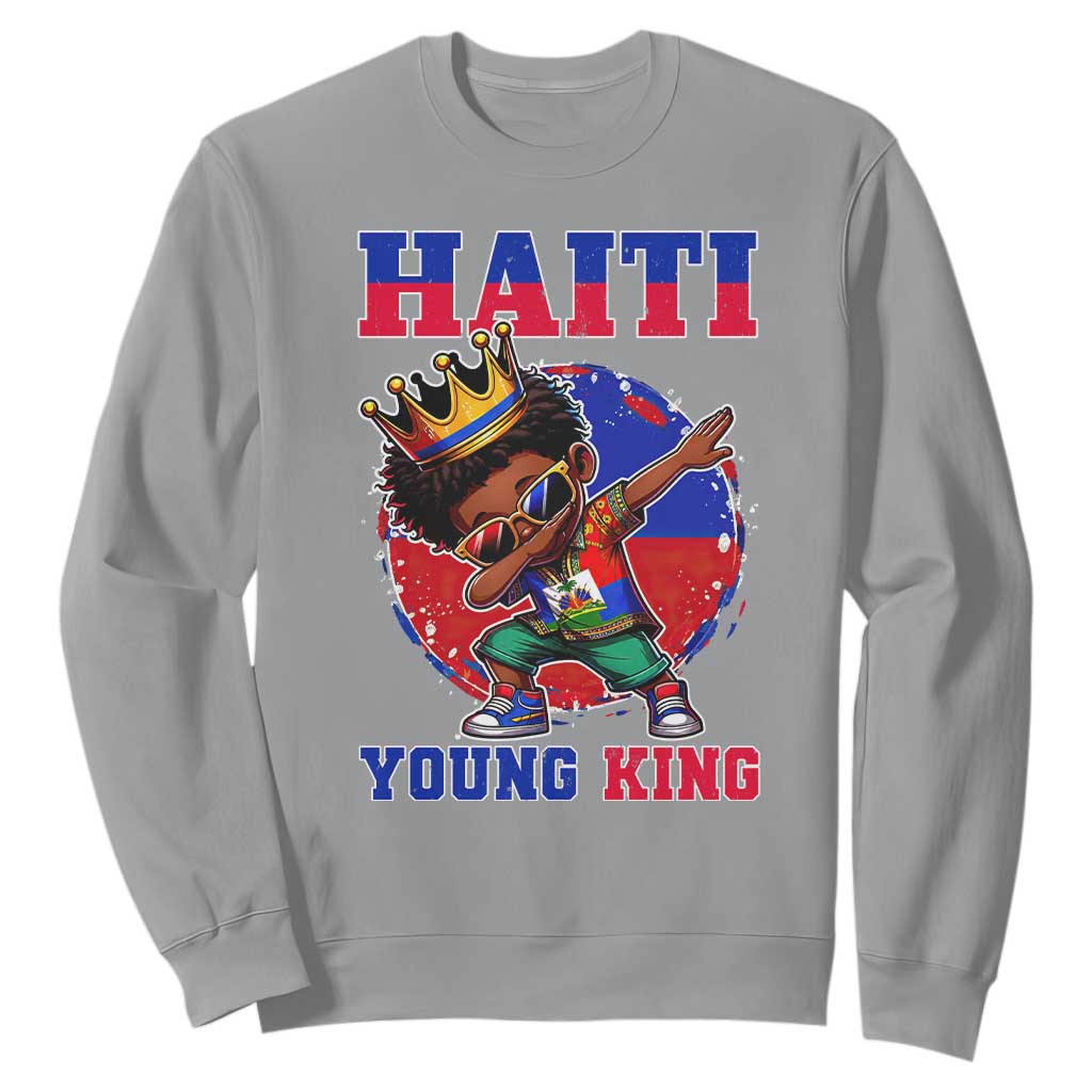 Haiti Young King Dabbing Boy Kids Graphic Sweatshirt Haitian Heritage Pride TS02 Sport Gray Print Your Wear