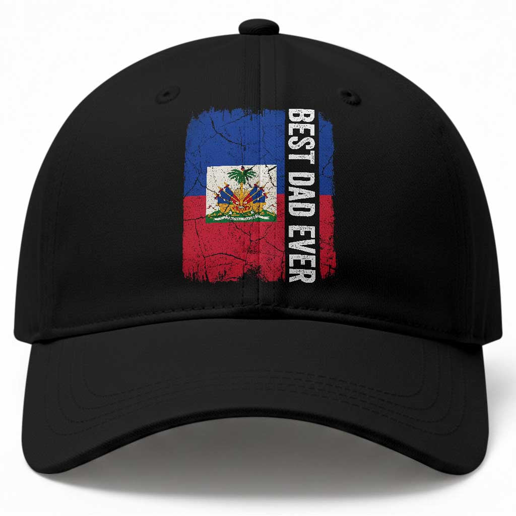 Best Dad Ever Haitian Papa Baseball Cap Vintage Distressed Haiti Flag Father's Day TS02 Print Your Wear