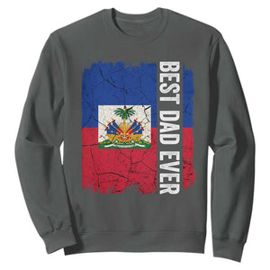 Best Dad Ever Haitian Papa Sweatshirt Vintage Distressed Haiti Flag Father's Day TS02 Dark Heather Print Your Wear