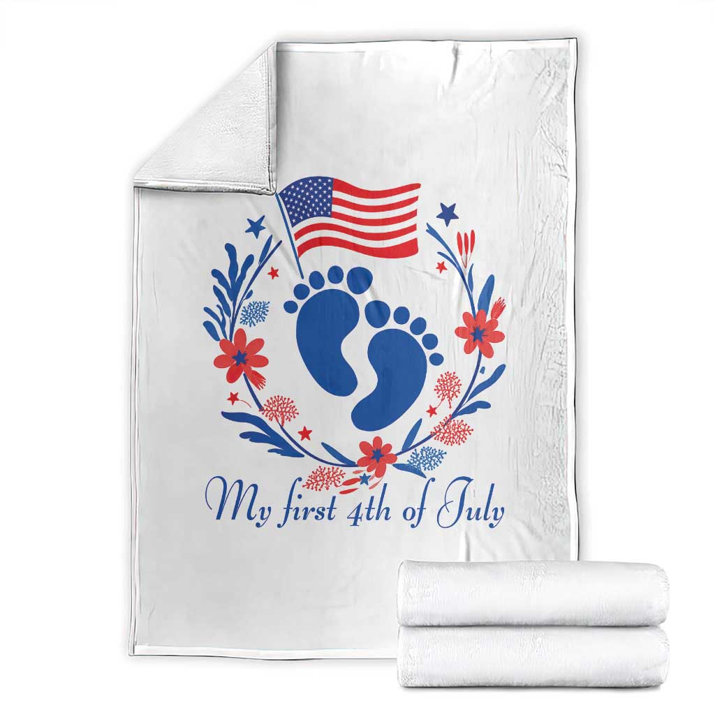 My First 4th of July Patriotic Cute Baby Footprints Throw Blanket American Flag Wreath America Holiday Milestone TS02 White Print Your Wear