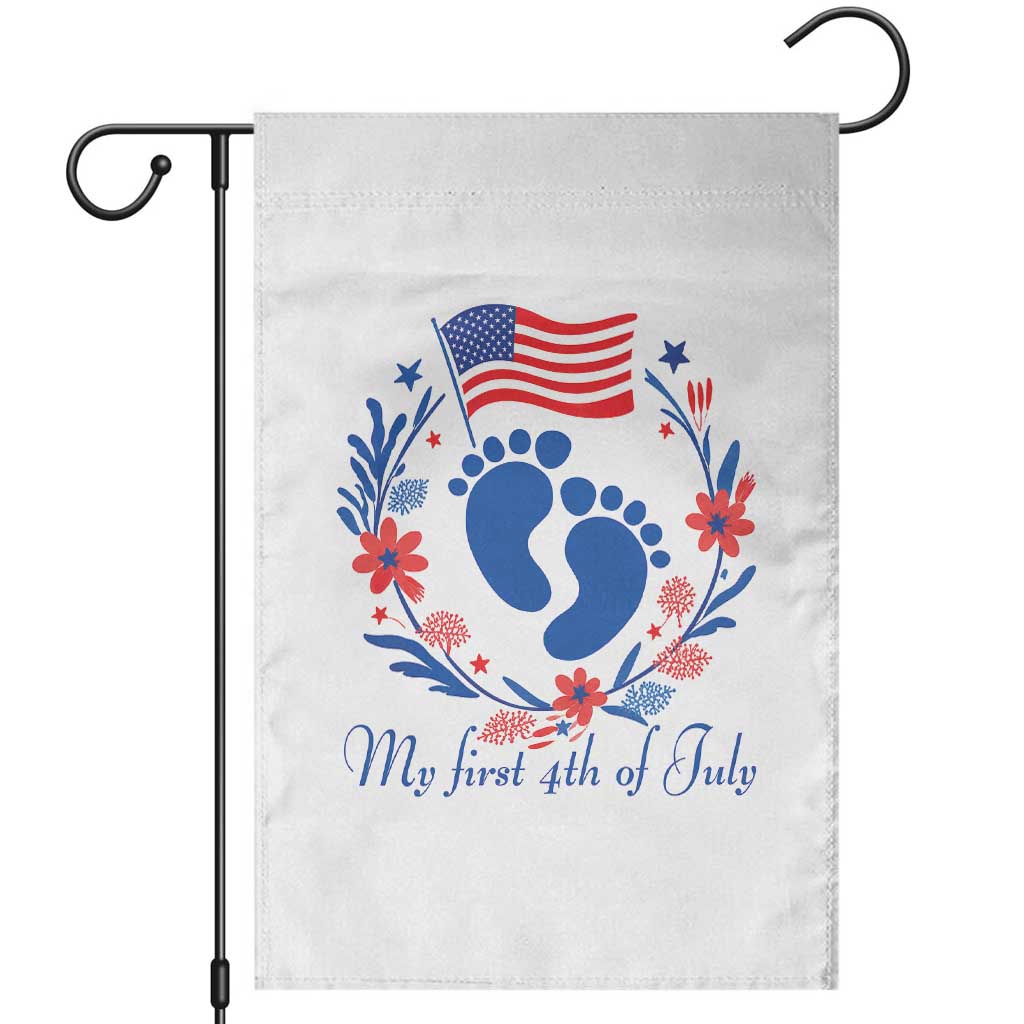 My First 4th of July Patriotic Cute Baby Footprints Garden Flag American Flag Wreath America Holiday Milestone TS02 White Print Your Wear