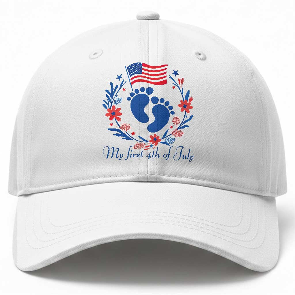 My First 4th of July Patriotic Cute Baby Footprints Baseball Cap American Flag Wreath America Holiday Milestone TS02 Print Your Wear