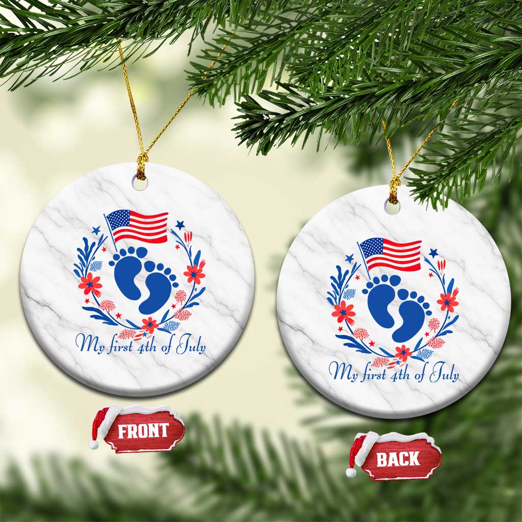 My First 4th of July Patriotic Cute Baby Footprints Ceramic Ornament American Flag Wreath America Holiday Milestone TS02 1pc White Marble Print Your Wear