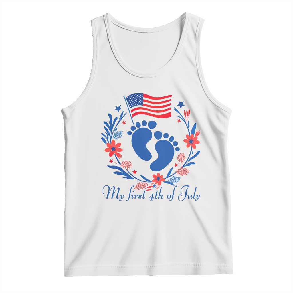 My First 4th of July Patriotic Cute Baby Footprints Tank Top American Flag Wreath America Holiday Milestone TS02 White Print Your Wear