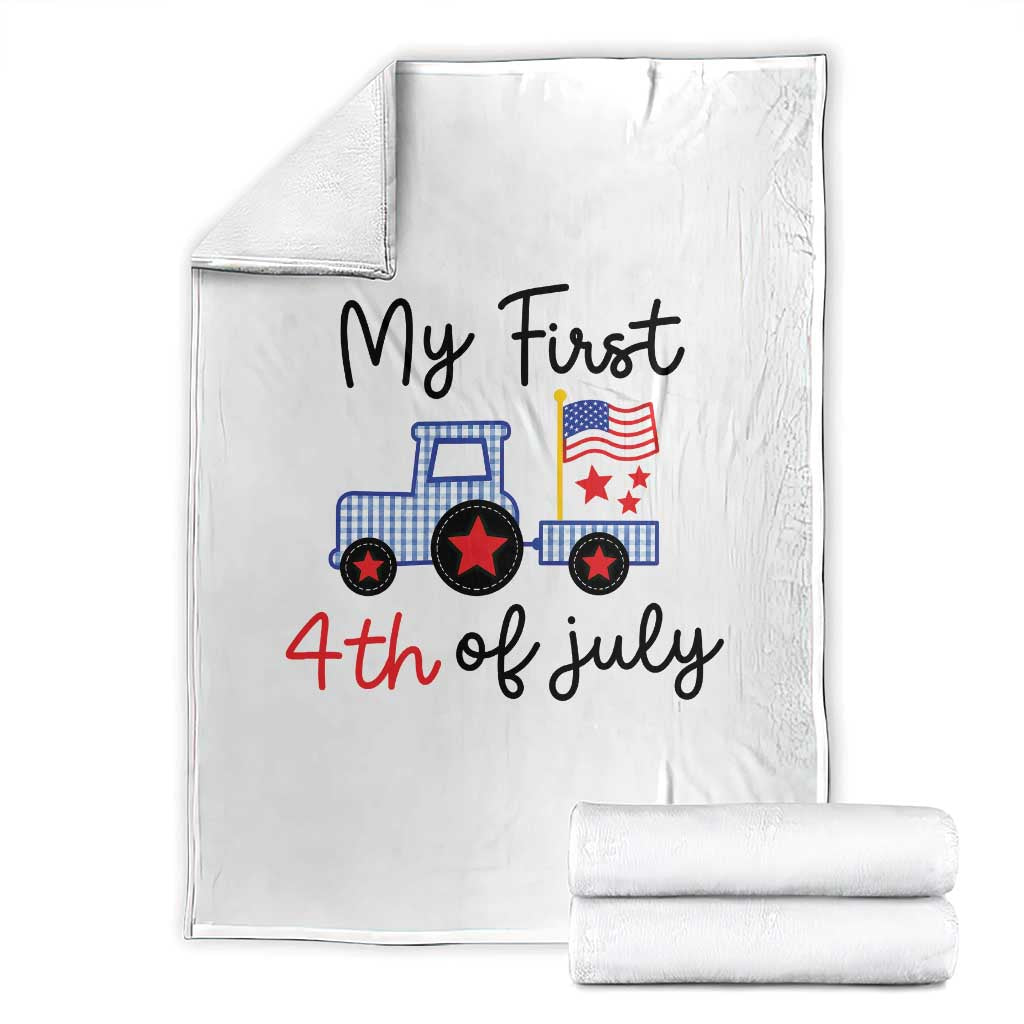 My First 4th of July Patriotic Tractor Cute Throw Blanket American Flag Infant Independence Holiday Milestone TS02 White Print Your Wear