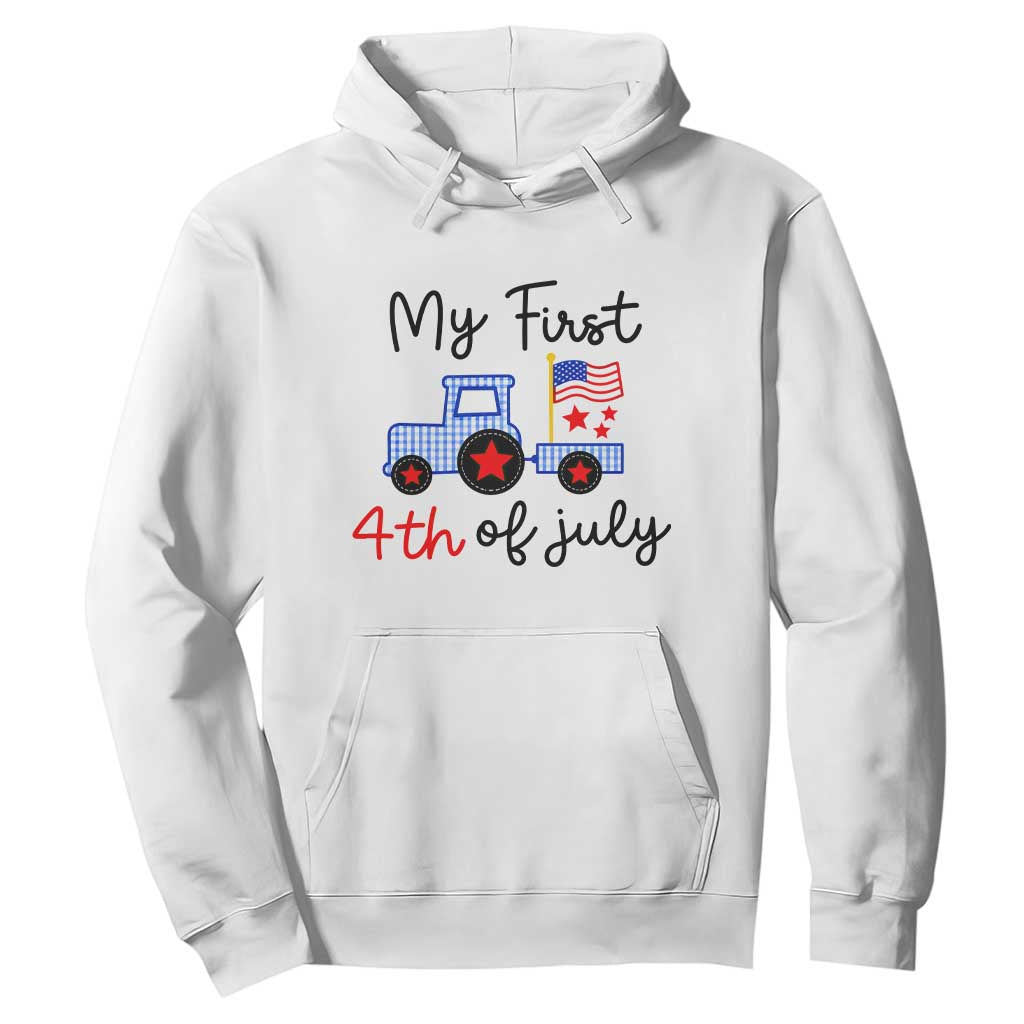 My First 4th of July Patriotic Tractor Cute Hoodie American Flag Infant Independence Holiday Milestone TS02 White Print Your Wear