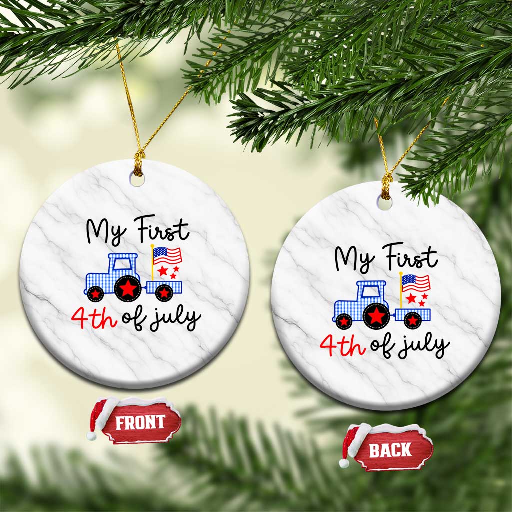My First 4th of July Patriotic Tractor Cute Ceramic Ornament American Flag Infant Independence Holiday Milestone TS02 1pc White Marble Print Your Wear