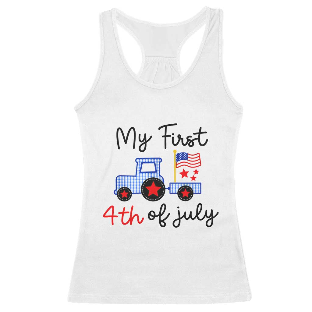 My First 4th of July Patriotic Tractor Cute Racerback Tank Top American Flag Infant Independence Holiday Milestone TS02 White Print Your Wear