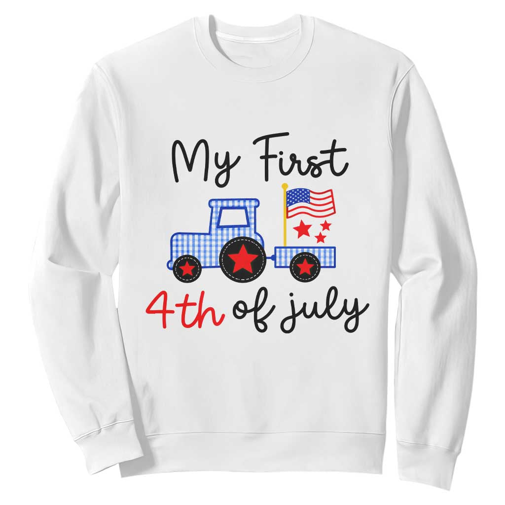 My First 4th of July Patriotic Tractor Cute Sweatshirt American Flag Infant Independence Holiday Milestone TS02 White Print Your Wear