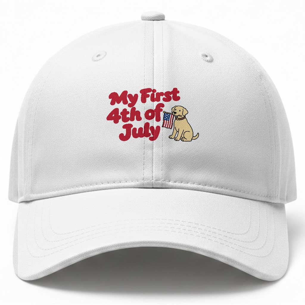 My First 4th of July Cute Golden Retriever Puppy Dog Baseball Cap American Flag Independence Holiday Milestone TS02 Print Your Wear