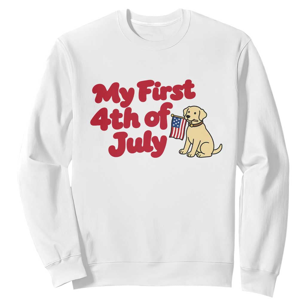 My First 4th of July Cute Golden Retriever Puppy Dog Sweatshirt American Flag Independence Holiday Milestone TS02 White Print Your Wear