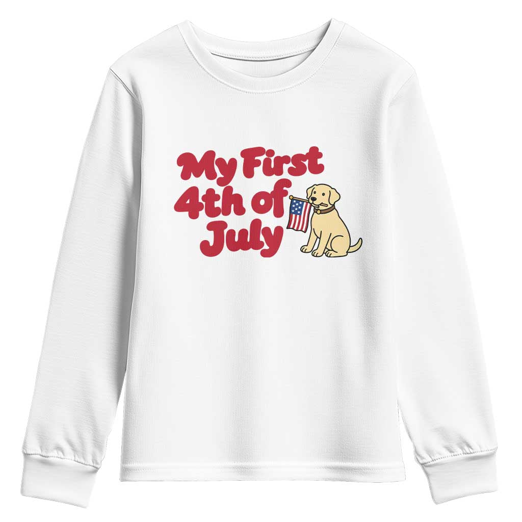 My First 4th of July Cute Golden Retriever Puppy Dog Youth Sweatshirt American Flag Independence Holiday Milestone TS02 White Print Your Wear